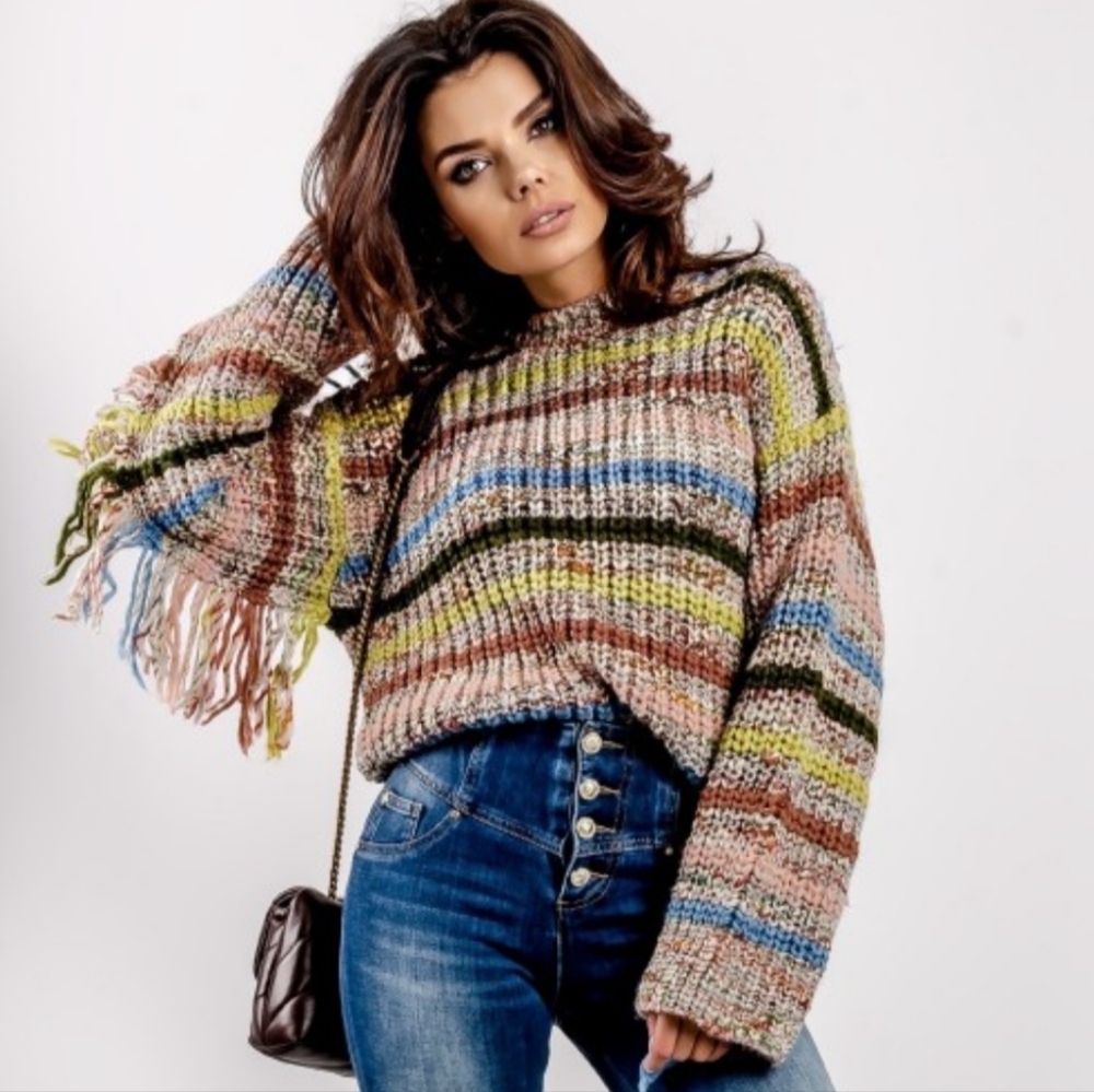 MAGLIA FRANGE DONNA KONTATTO Fringe grange Oversized sweater multicolored medium